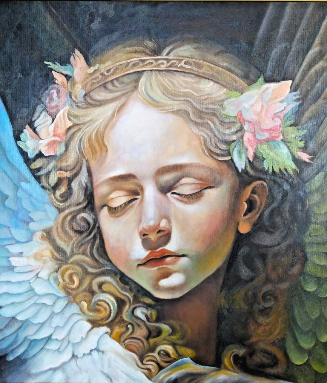 art 561 original painting NM 80×70 cm oil on canvas Innocence angel girl woman