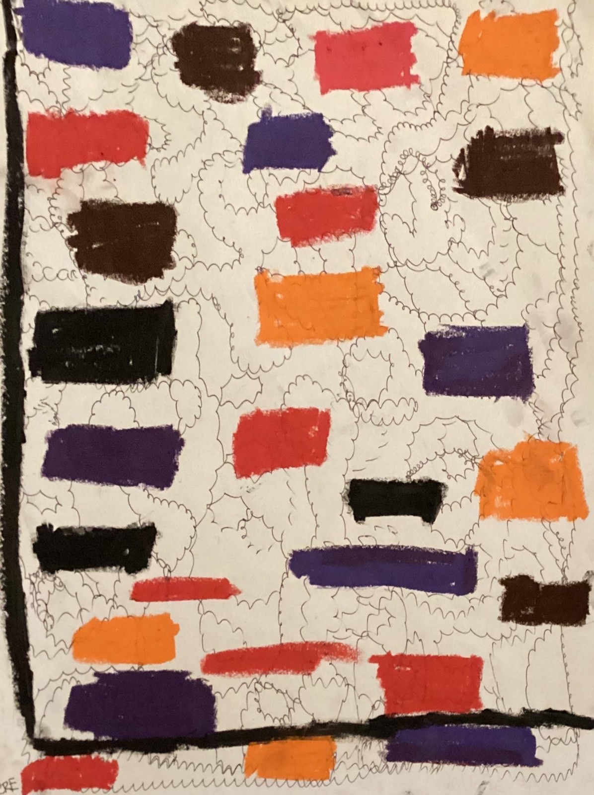 Modern Grid Square Neutral White Purple Abstract Art Original 11 by 14 on Paper
