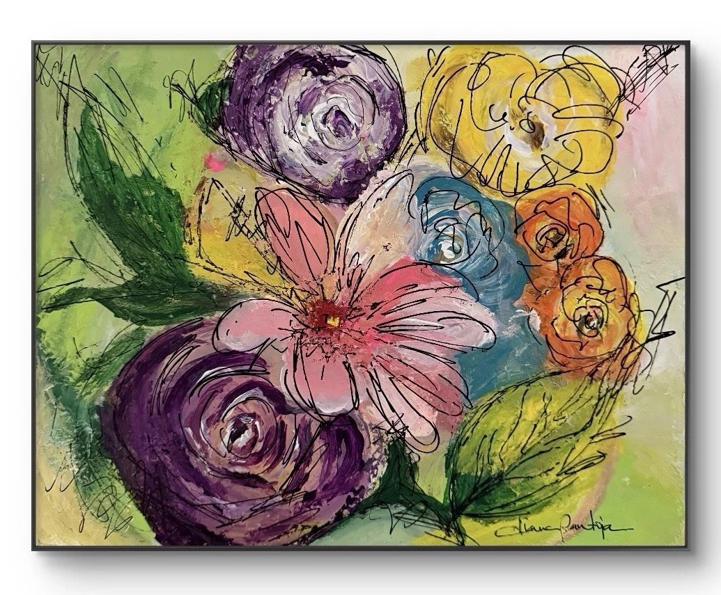 DIPANT Flowers Original Art 14×11 Canvas Panel Wall Art Interior Decor Fine Art