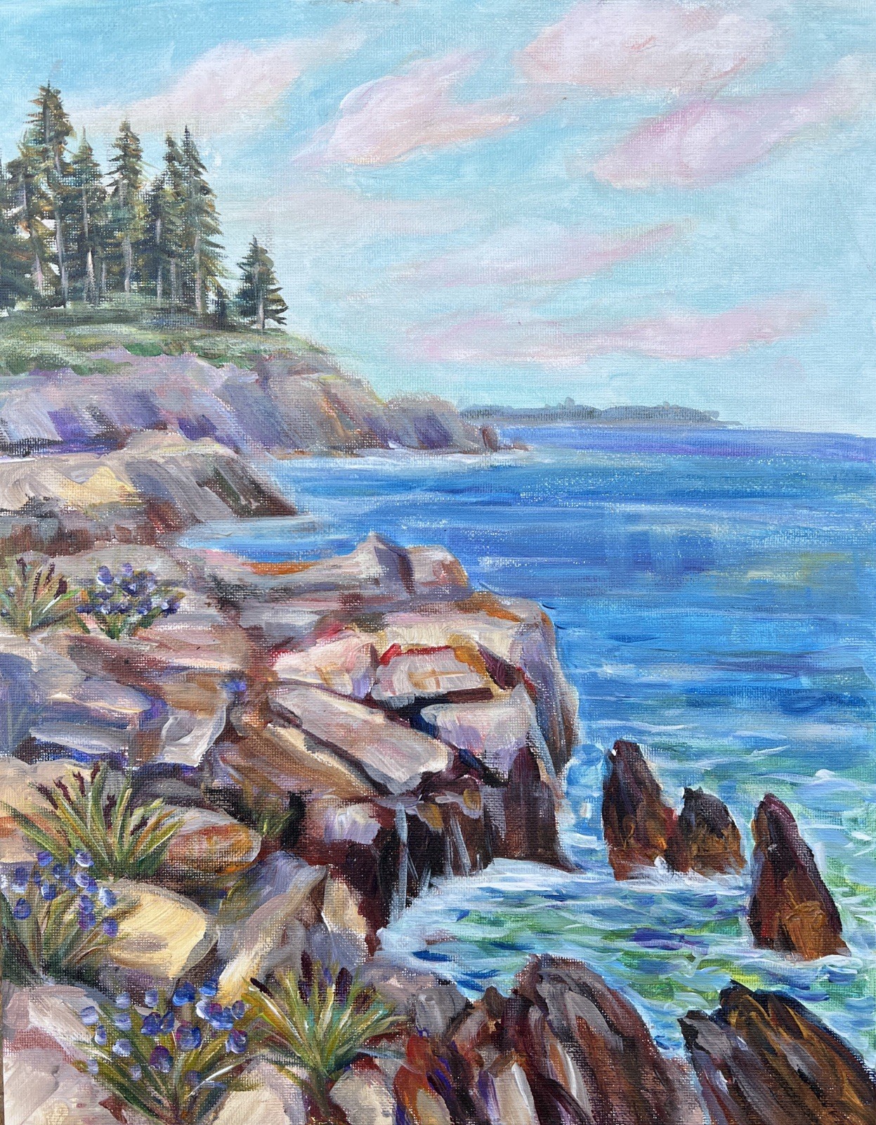 Original Seascape Acrylic Painting Seaside Landscape 11×14 Coastal Wall Decor