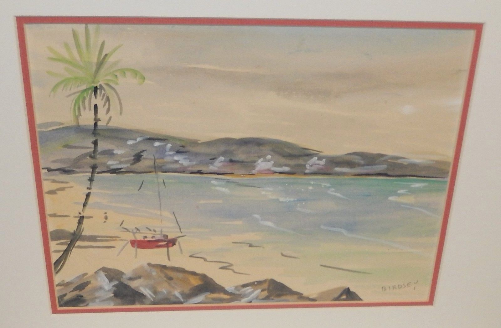 ALFRED BIRDSEY ORIGINAL WATERCOLOR BERMUDA LANDSCAPE BOAT PAINTING D
