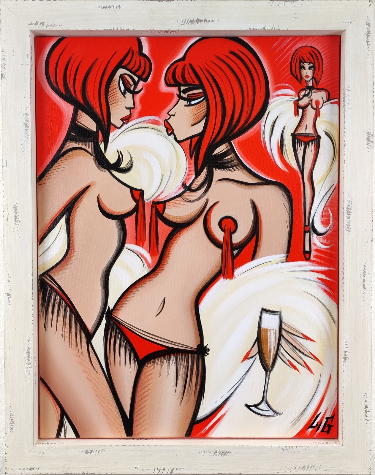 LAËTITIA GUILBAUD (FRENCH) ORIGINAL SIGNED «BROADWAY GIRLS» PAINTING ON CANVAS