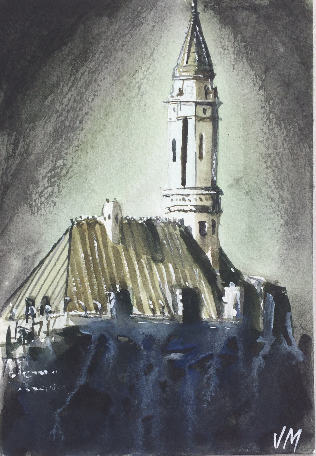Watercolor Painting Original Small 4.3/4″ X 7″ Building In Long Beach