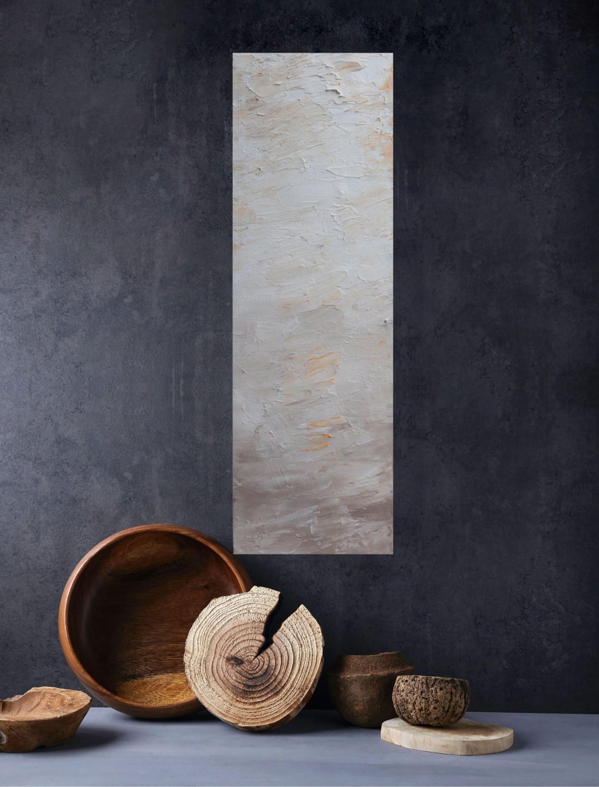 Tranquility Moments, Neutral Textured Abstract Painting 10×30, Japandi Wall Art