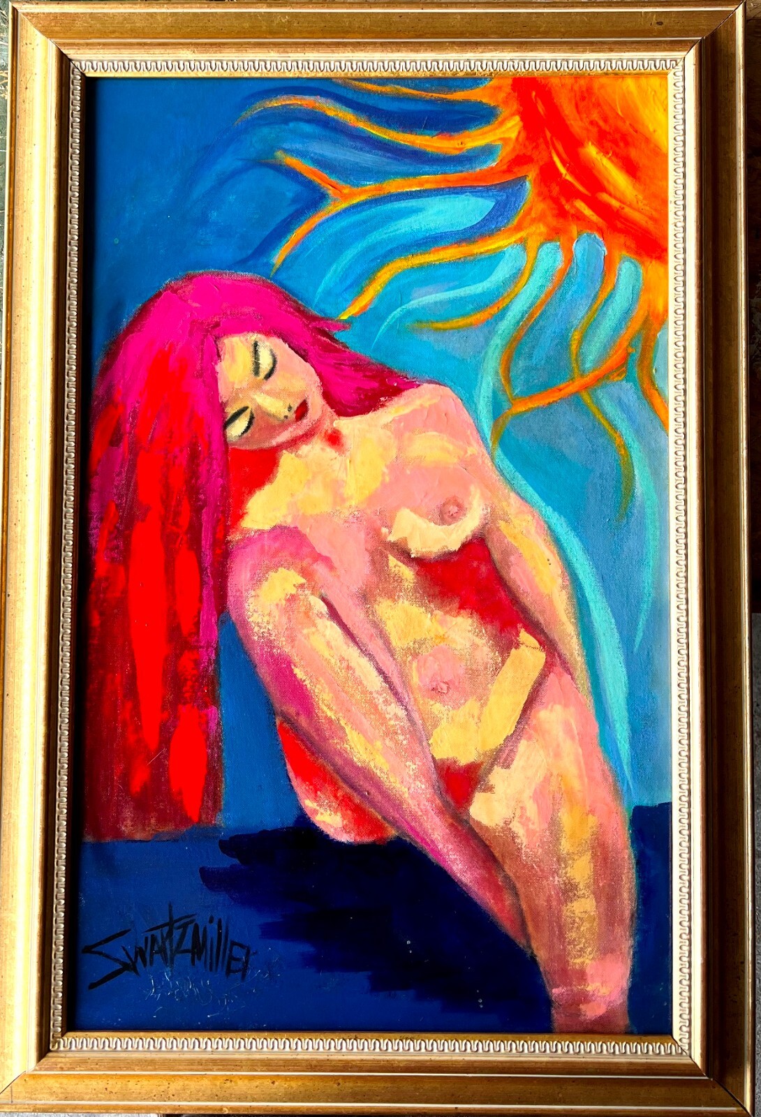 COLORFUL FIGURE STUDY Painting SWARTZMILLER DNA SIGNED ART CANVAS 22 X 33 FRAMED