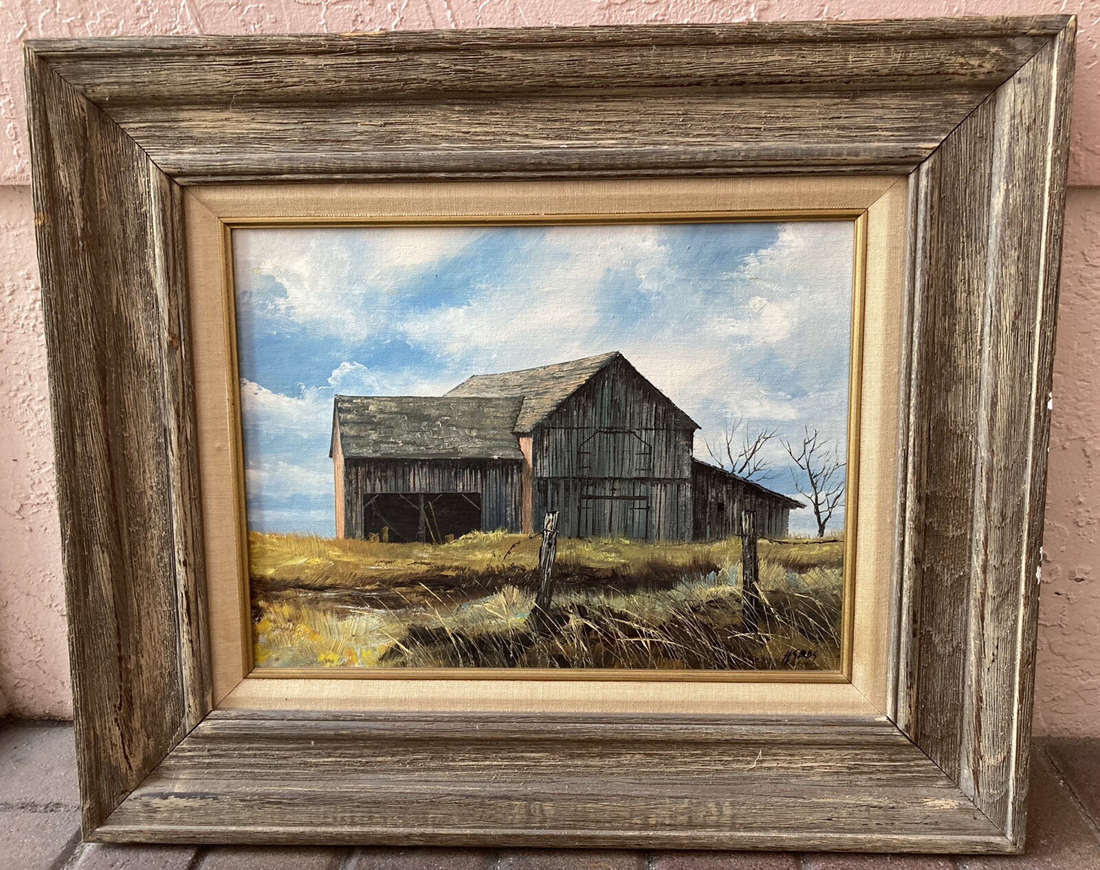 HECTOR SALAS Barn In Field – Original Framed Oil On Canvas Painting