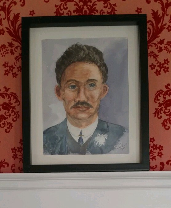 Ken Johns 1990 Portrait Painting Watercolor Man in Suit Deceased New Brunswick