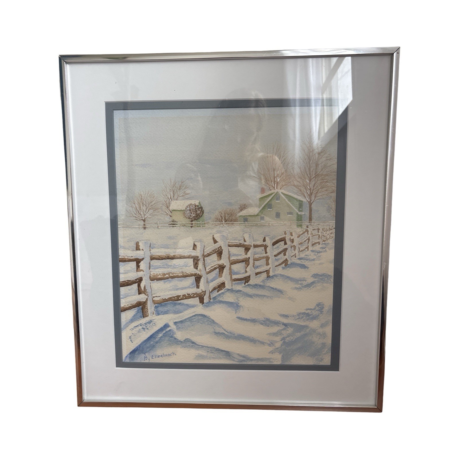 Byron “By” Ellerbrock Painting Original Art Winter Farm 11” X 13” Frame 16” X 18