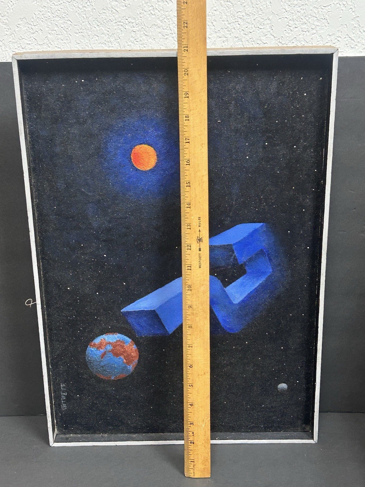 Original Surrealist Space Cosmic Planet Abstract Art Oil Painting Signed