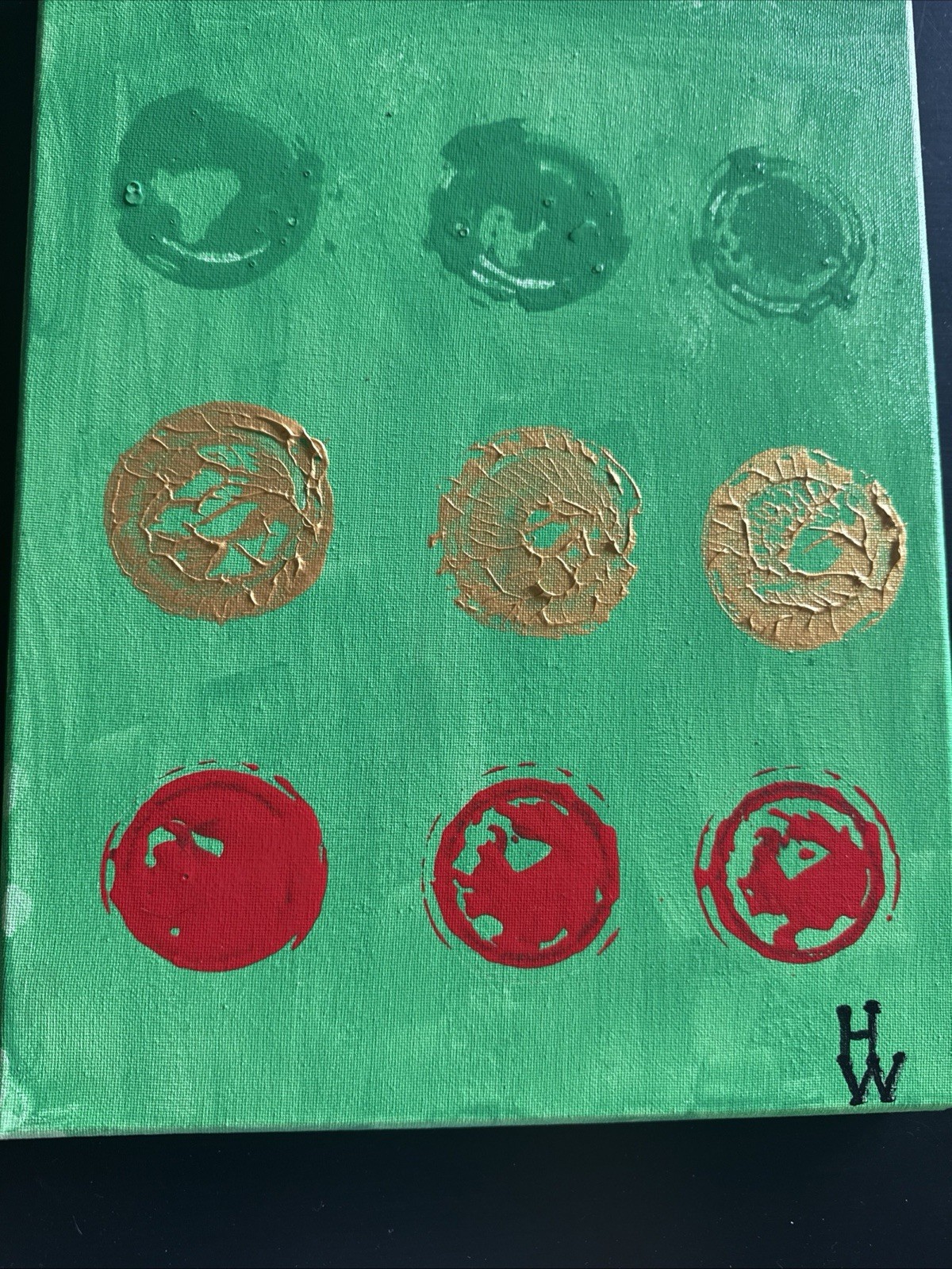 Spheres II – abstract acrylic on canvas – 14” x 11” – Harlan Whatley