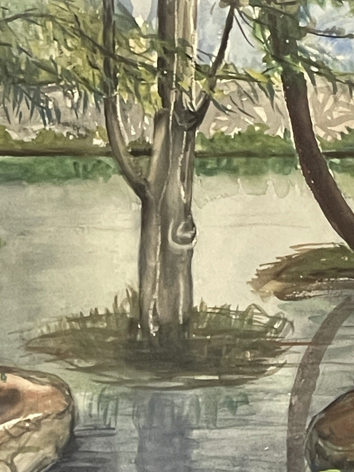 HERMANN TEUBER ANTIQUE LANDSCAPE WATERCOLOR PAINTING MODERN IMPRESSIONIST 1950s