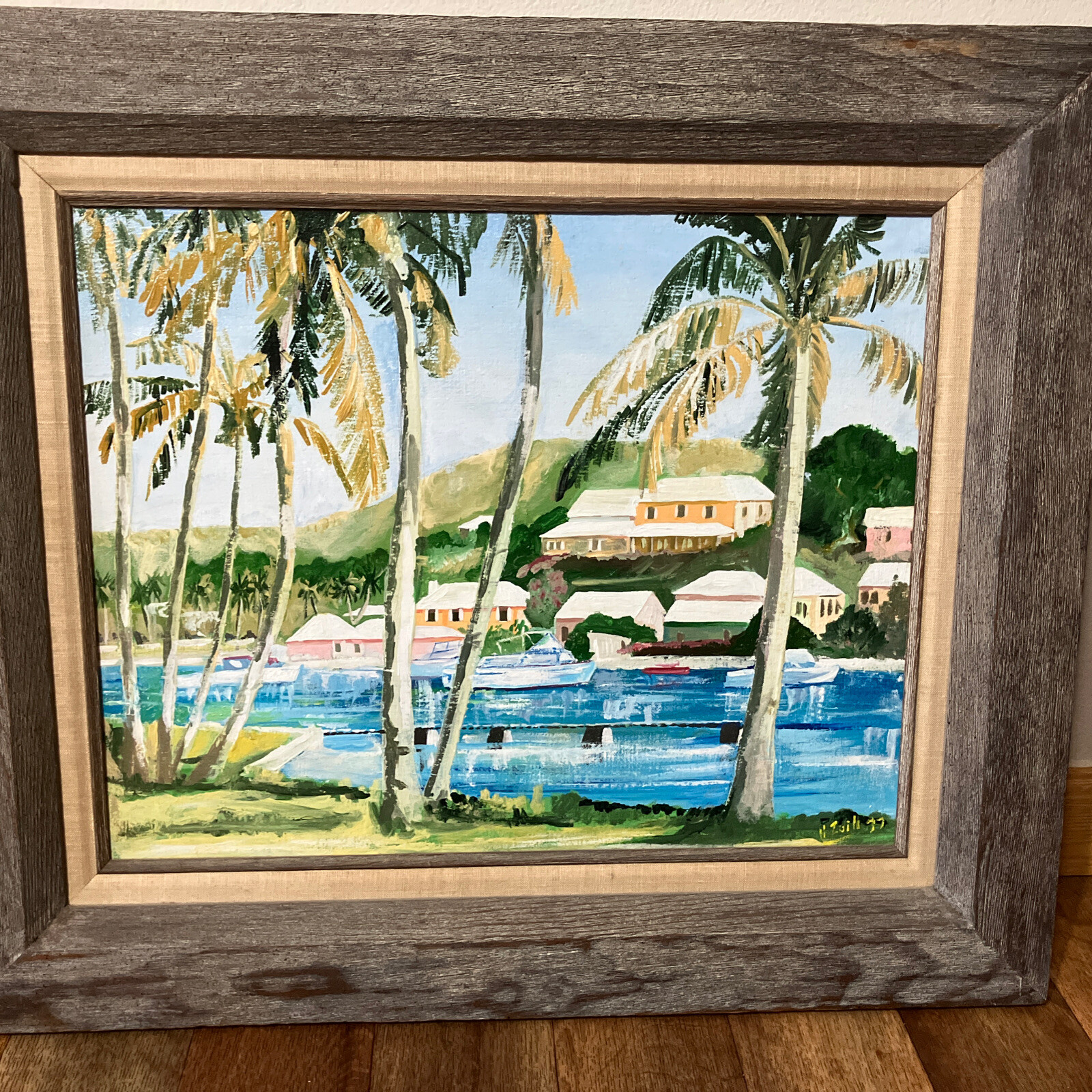 Original Tropical Oil On Canvas Painting 1977 Framed 23“ X 27“ Illegible