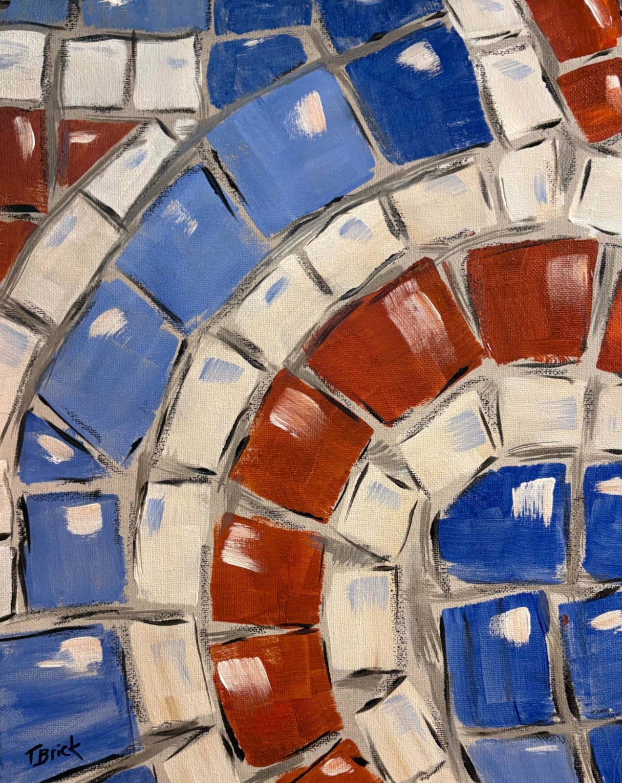Mosaic Tile Pattern Painting Original Geometric Abstract 11×14 Acrylic Wall Art