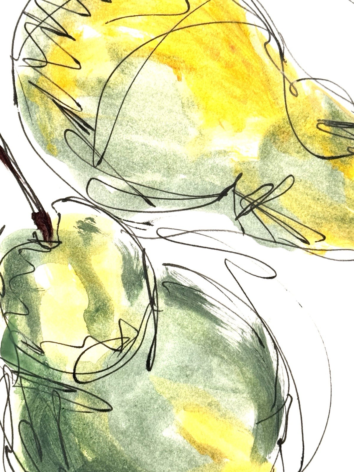 Original Abstract Expressionism 9X12 Pears Paper Ink Colorful Handmade Signed 15