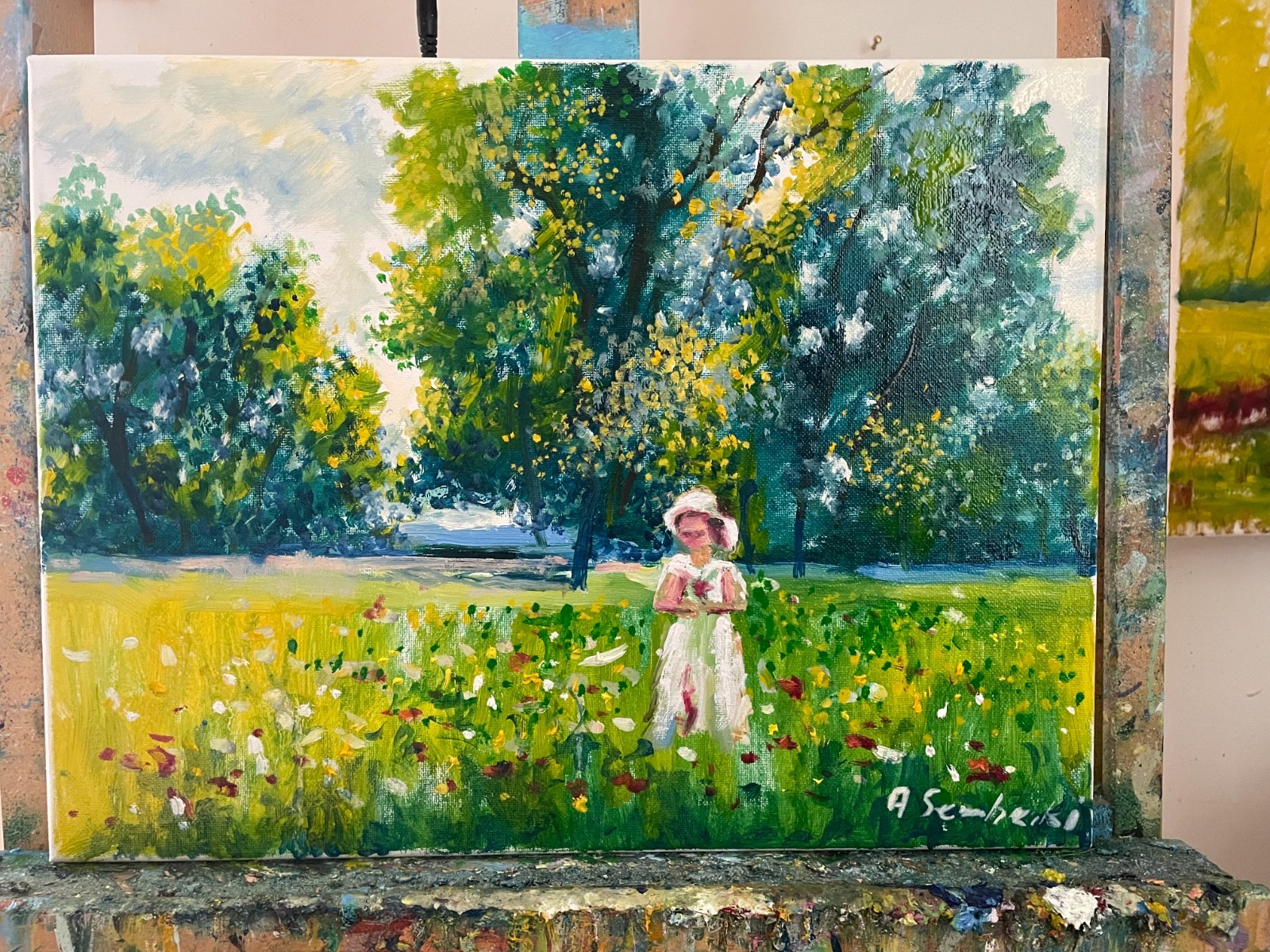Girl in a Summer Meadow Original Oil Painting 12×16 Impressionist Art