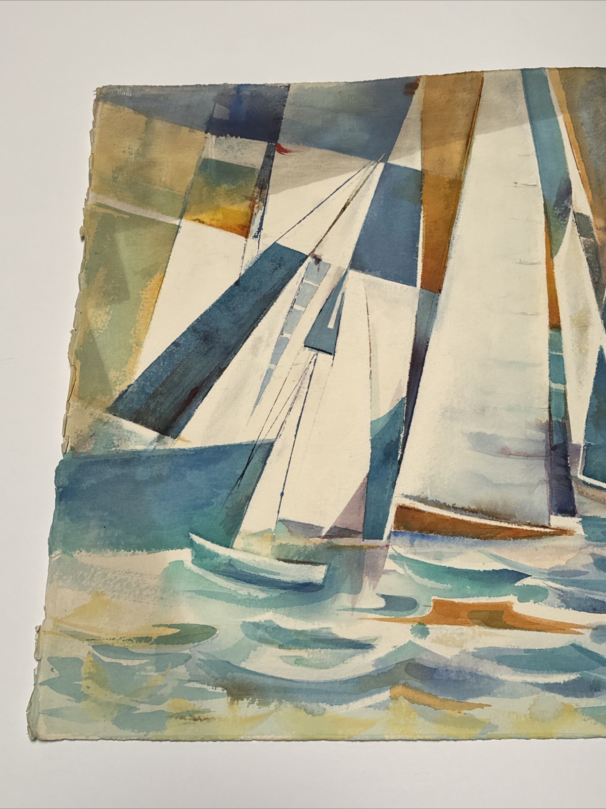 COASTAL EXPRESSIONIST PAINTING SAIL BOATS REGATTA MAURICE SILBER FAMOUS LARGE