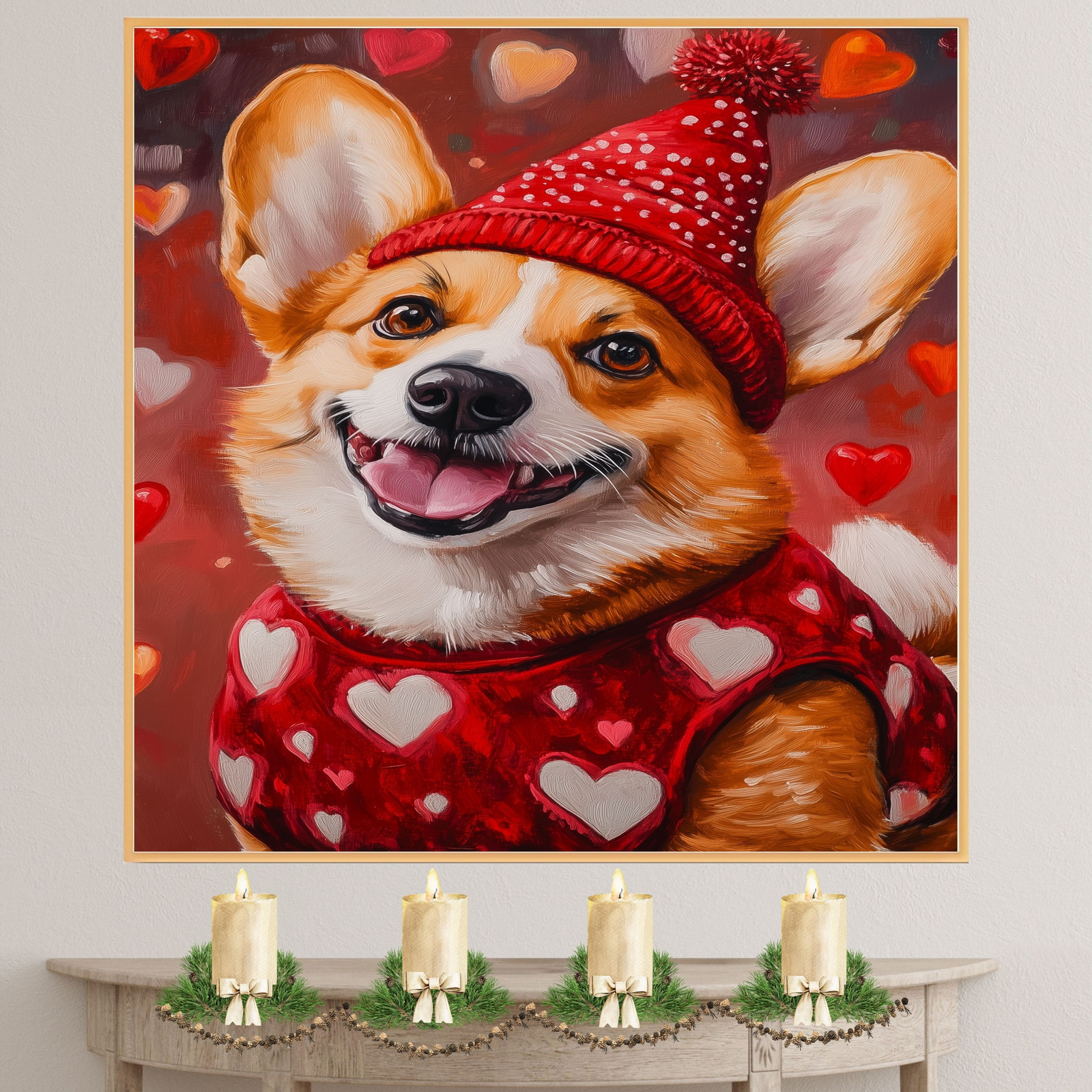 Sweetheart Charm: Welsh Corgi on Flat Rolled, Framed or Wrapped Canvas