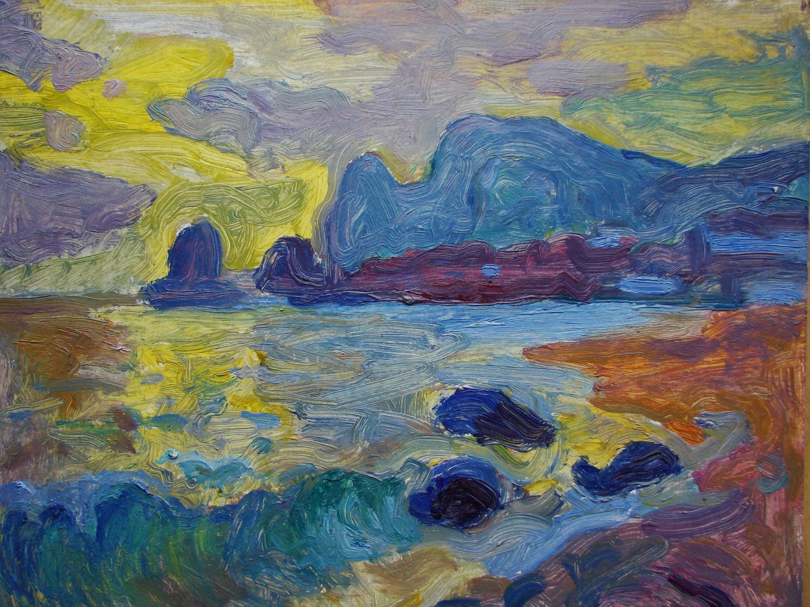 Ukrainian Soviet USSR Oil Painting seascape modernism fauvism sunrise cliffs