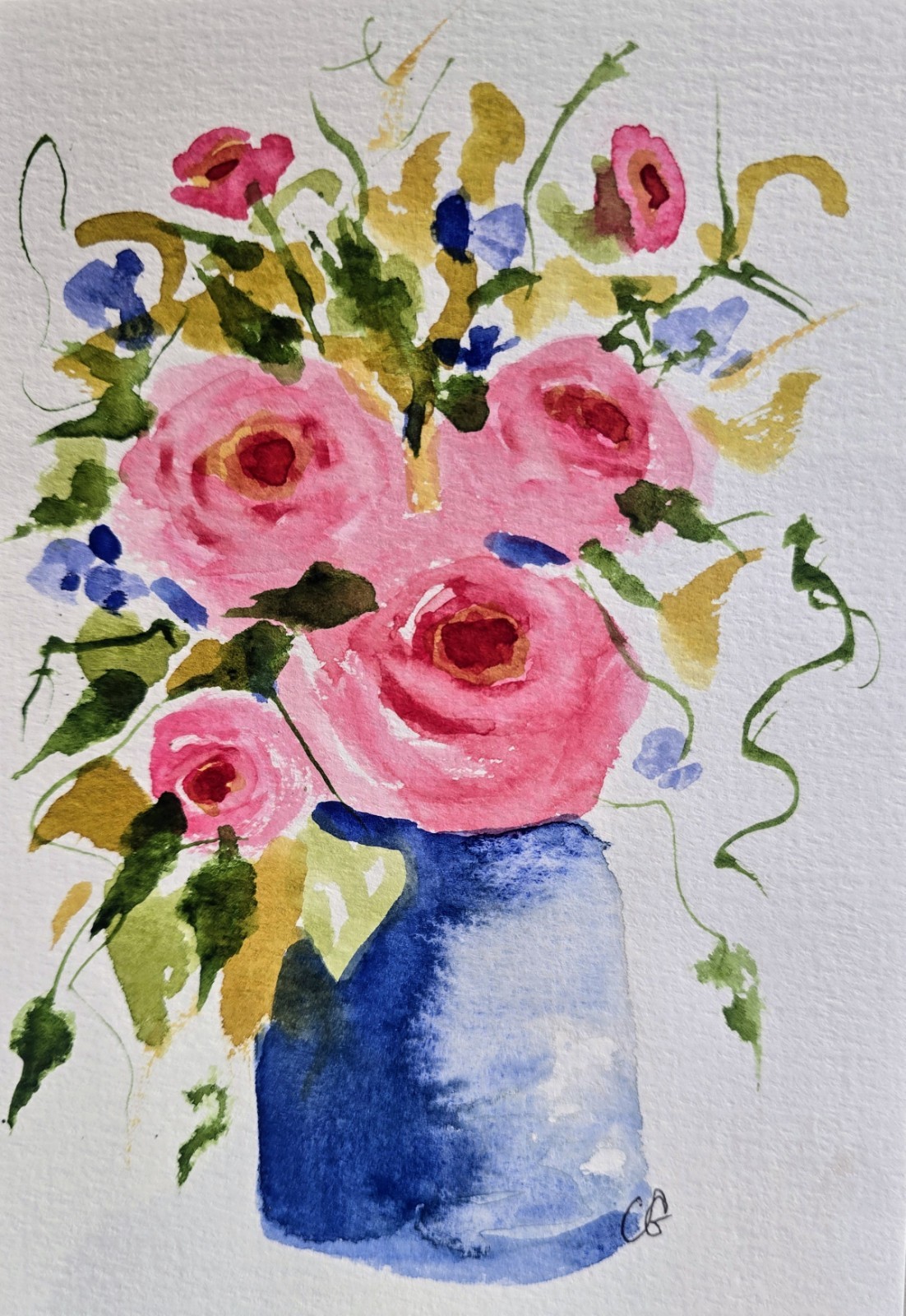 Original Signed Watercolor Painting. Floral. Roses. Pink. Wall art. Bouquet.