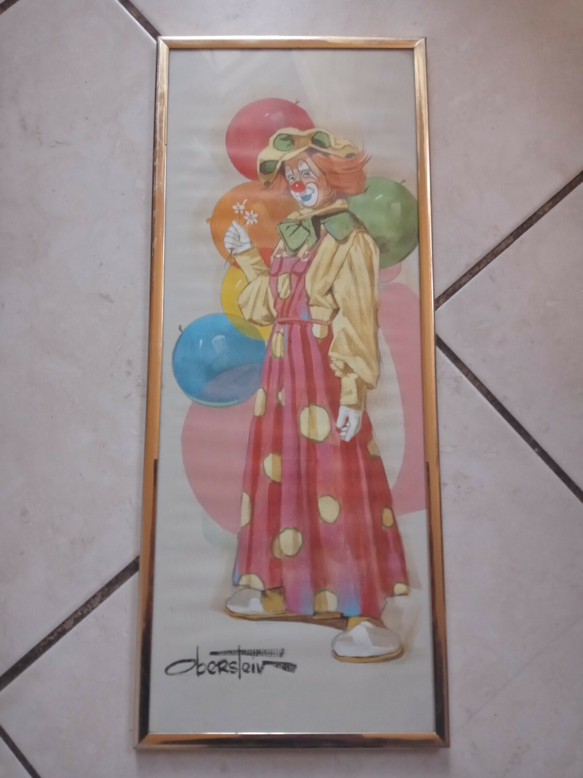 Chuck Oberstein «Balloons Clowns» 1pc Original oil Painting on Paper Board 1986