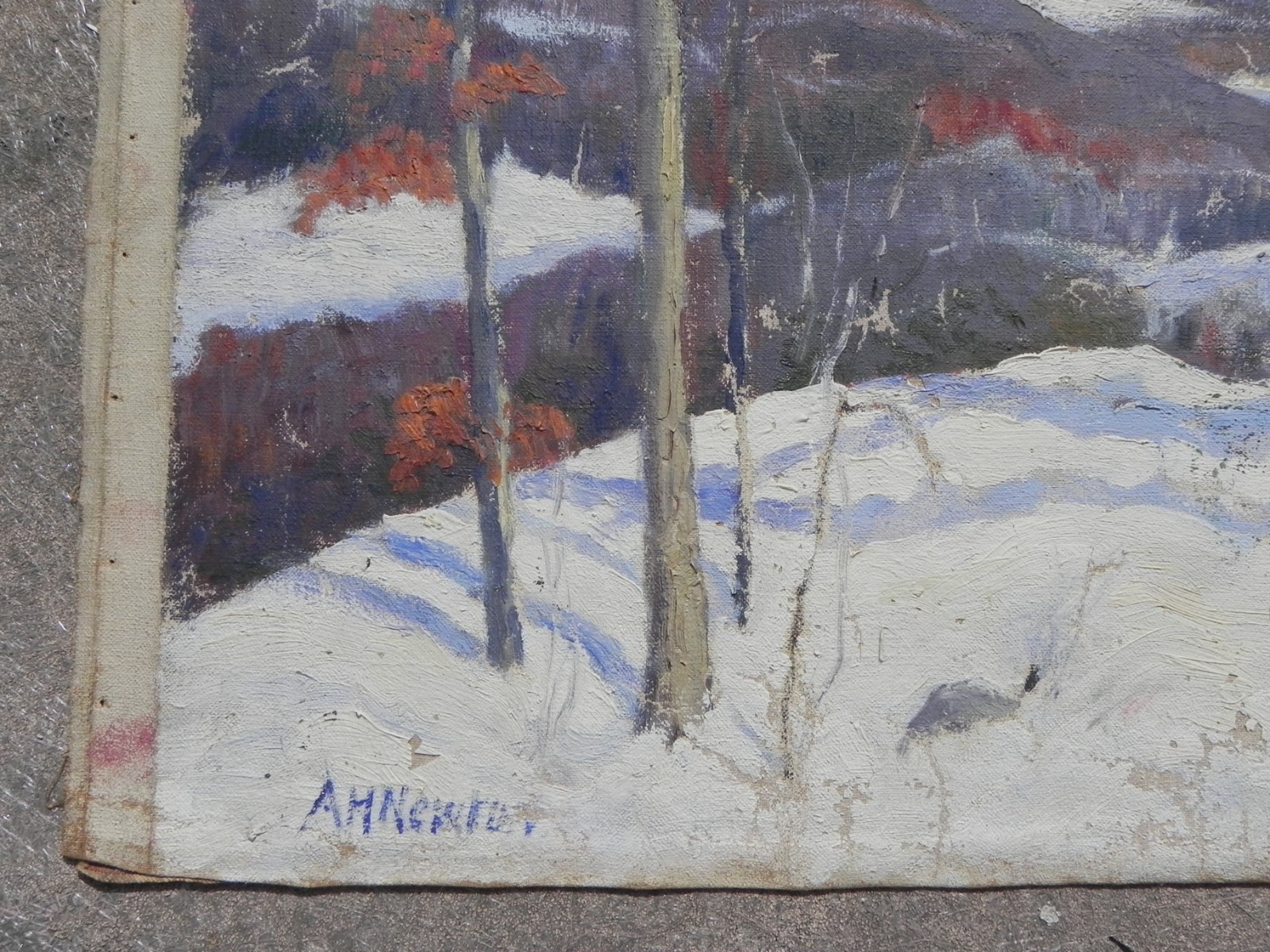 Pair old Connecticut impressionist landscape paintings signed Allen Newton 1927