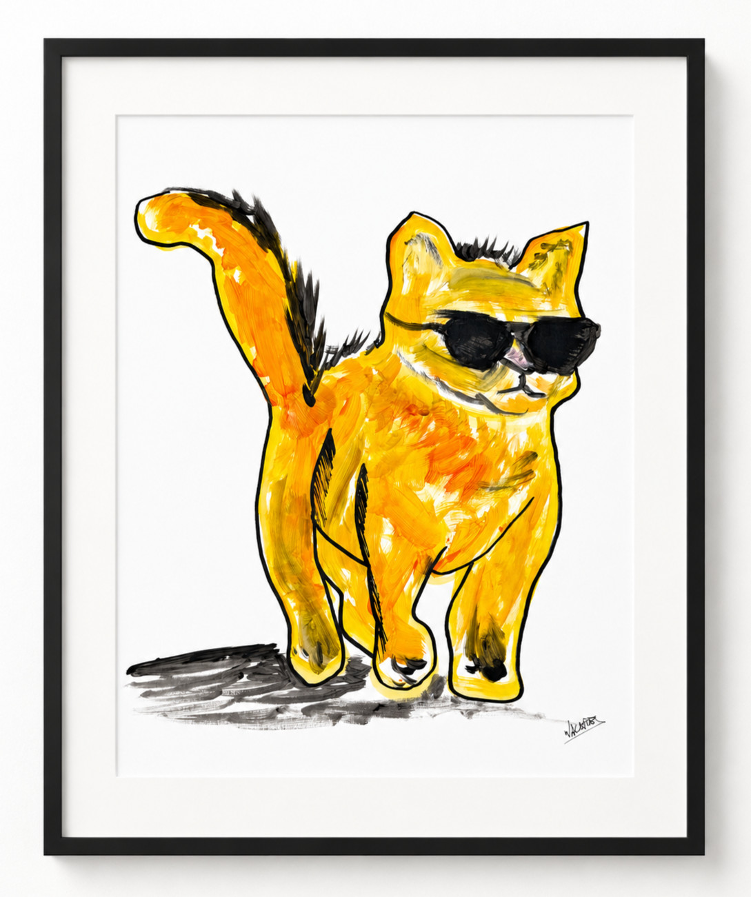 Orange Yellow Cat Painting 11×14 Original Whimsical Expressionist Art Wachtel