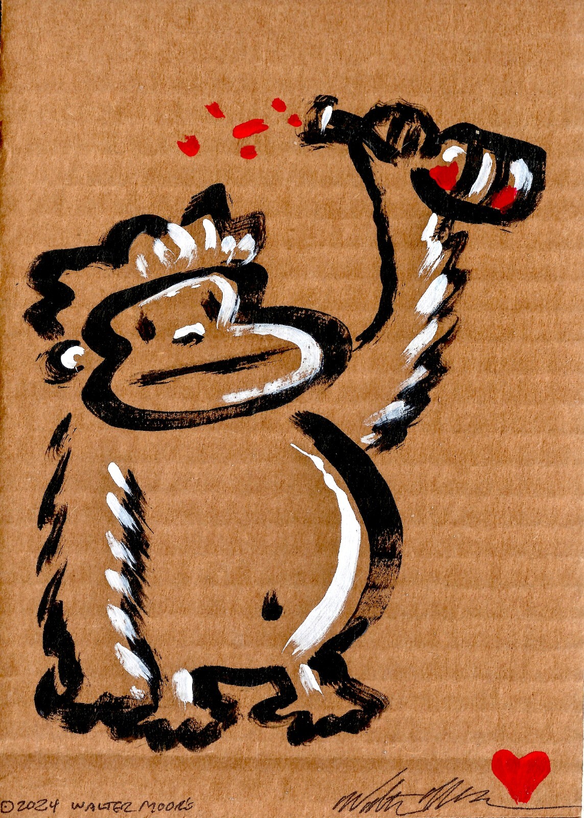 Wine Bottle Ape TB015 Acrylic on Recycled Cardboard 5 x 7″ (12.5 x 17.5 cm)