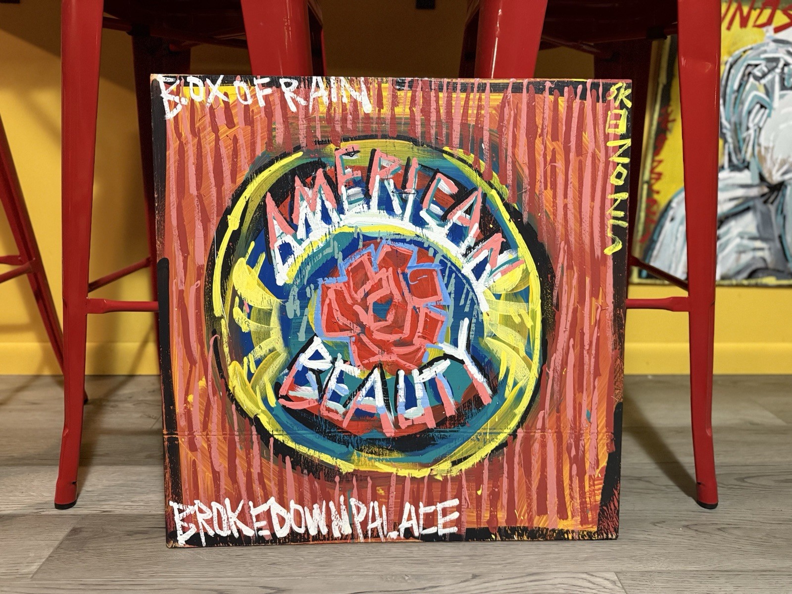 Steve Keene Painting The Grateful Dead American Beauty 24” X 24”