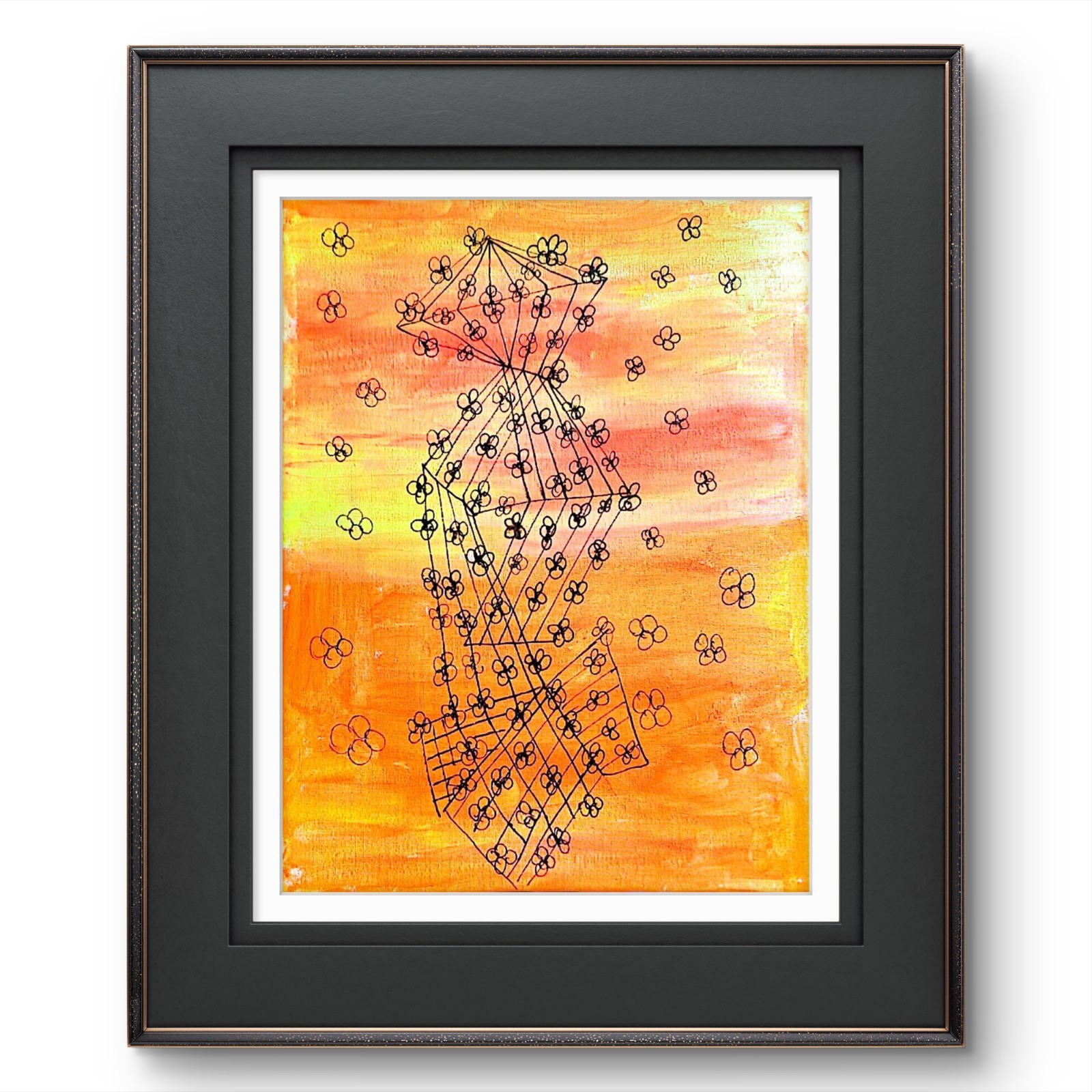 Abstract Geometric Floral Painting 11×14 Original Acrylic Line Art