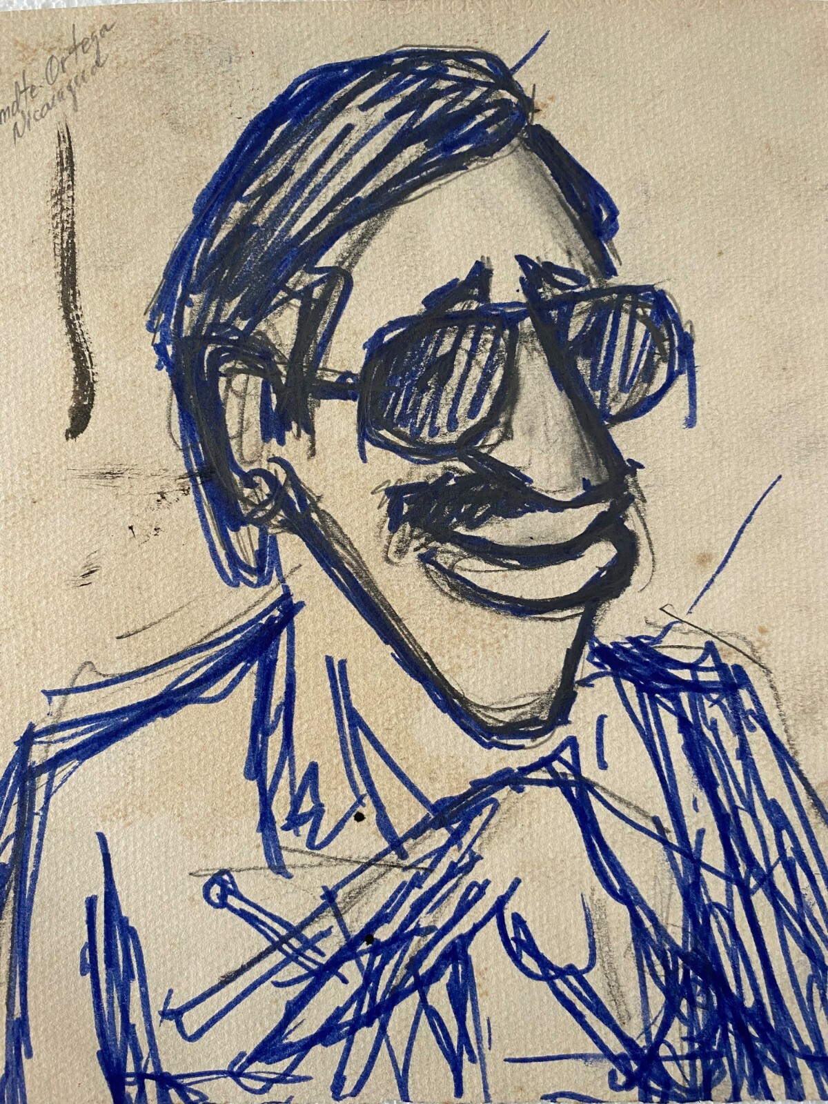 Juan David. Caricature. Ortega, ca 1978. Ink on cardboard. Original art