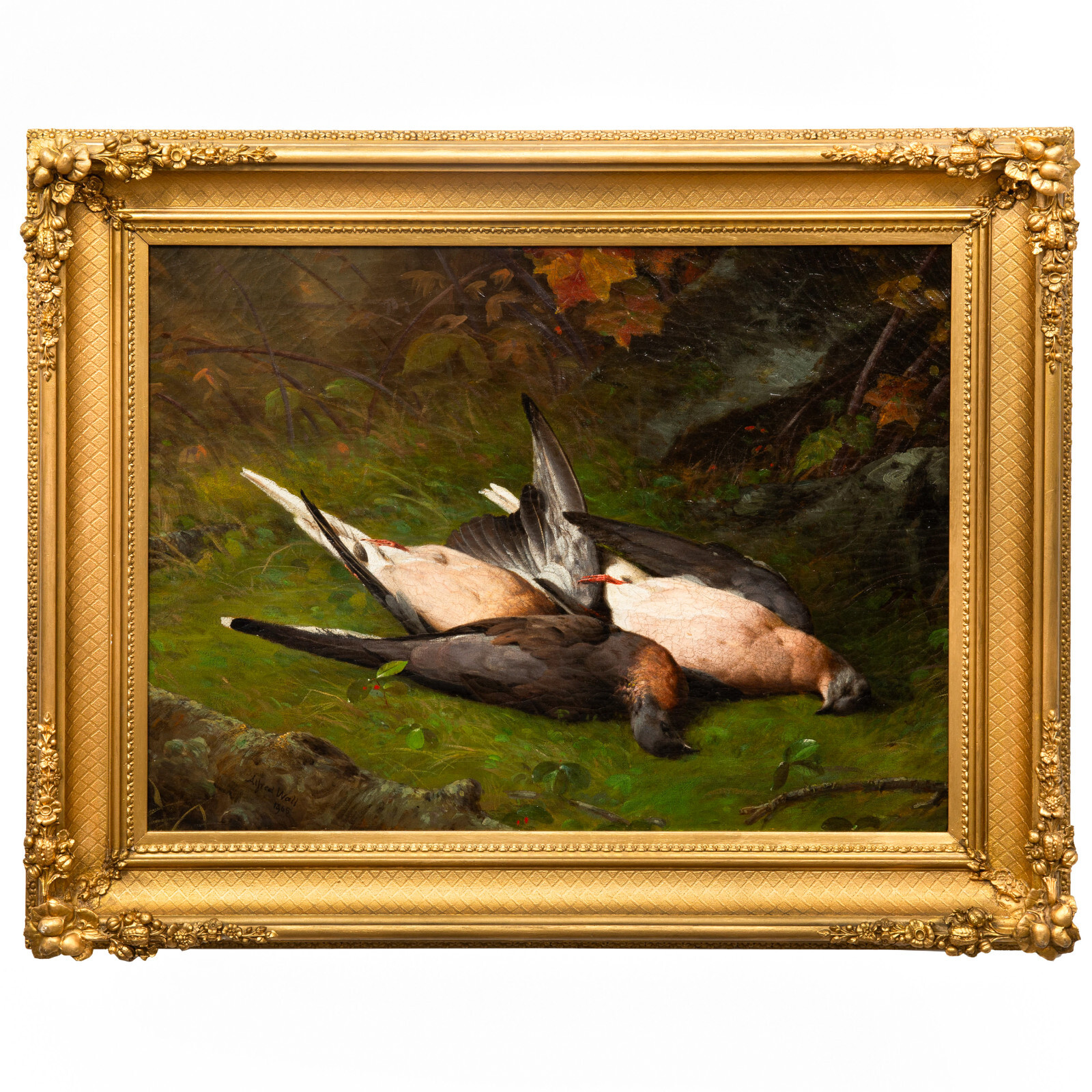 American Oil Painting «Nature Morte: Fallen Doves» (1865) by Alfred Wall