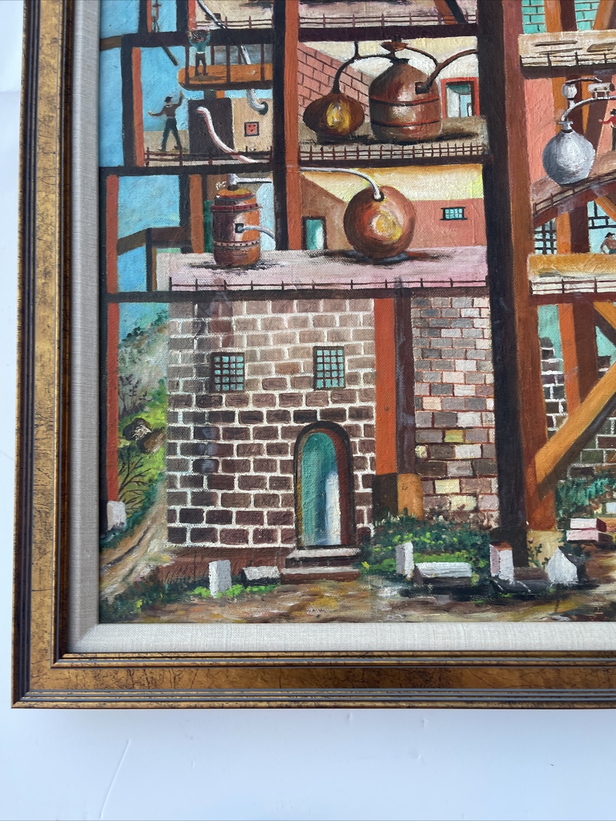 Vintage Industrial Painting Construction Workers Factory Urban Modernism Listed