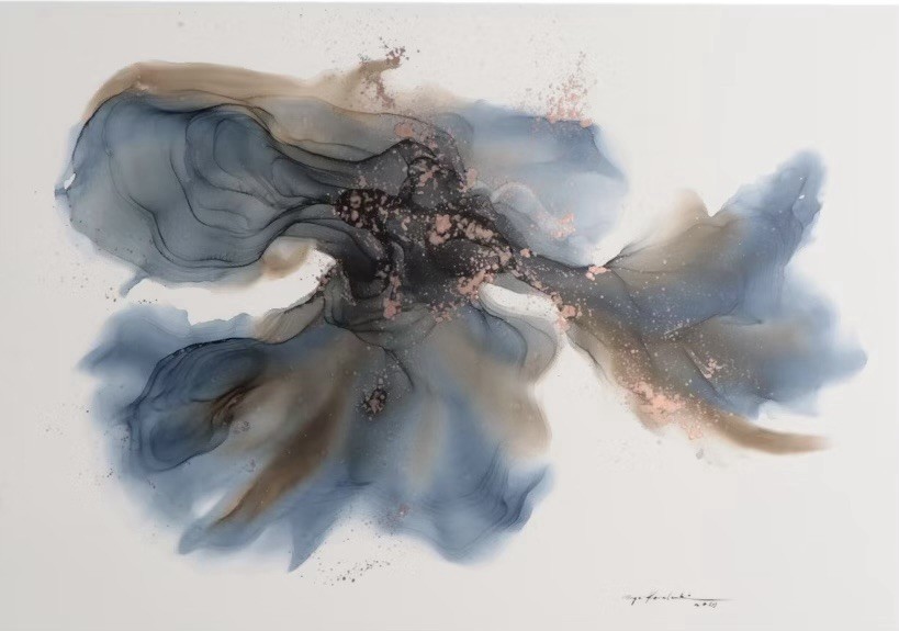 Large Abstract Mixed Media Ink & Metallic Pigment on paper