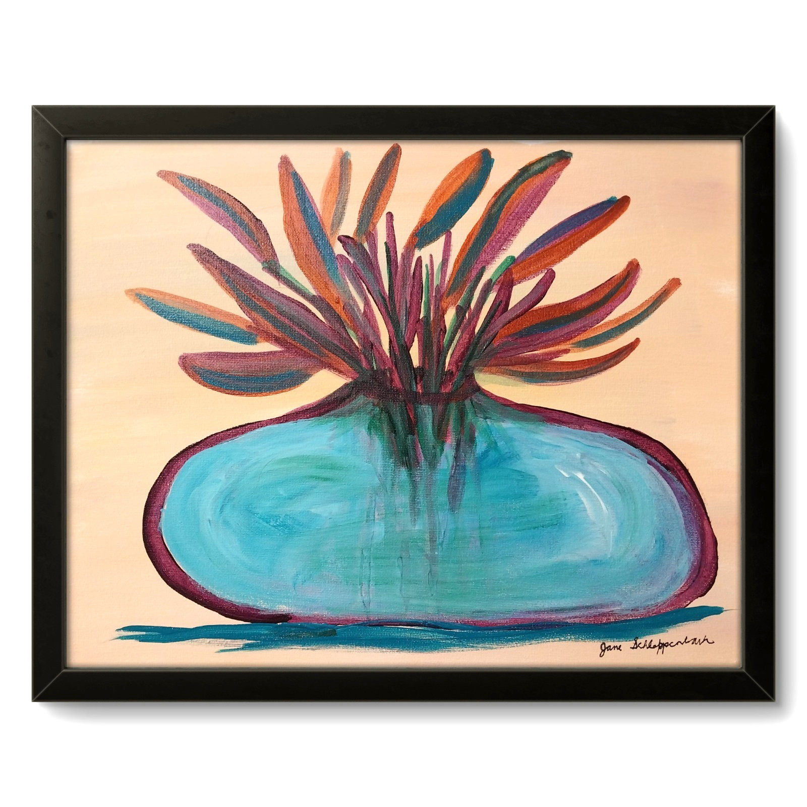 Modern Contemporary 14X11 Flower Still Life Signed Colorful Original Canvas Art