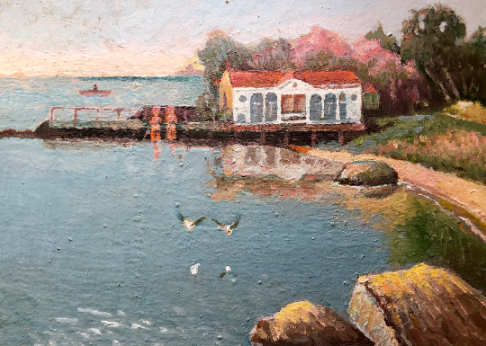 1980 VTG ORIGINAL Oil Painting Naive Impressionist Sea Landscape Marina Fine art