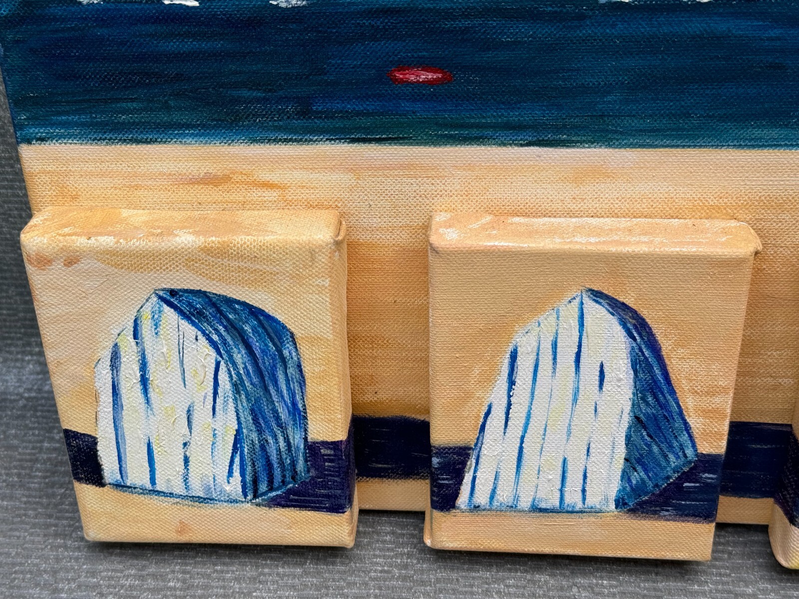 ROL 3D Multi Canvas Beach Seascape Painting Cabanas Sailboats Collage 3-D Ocean