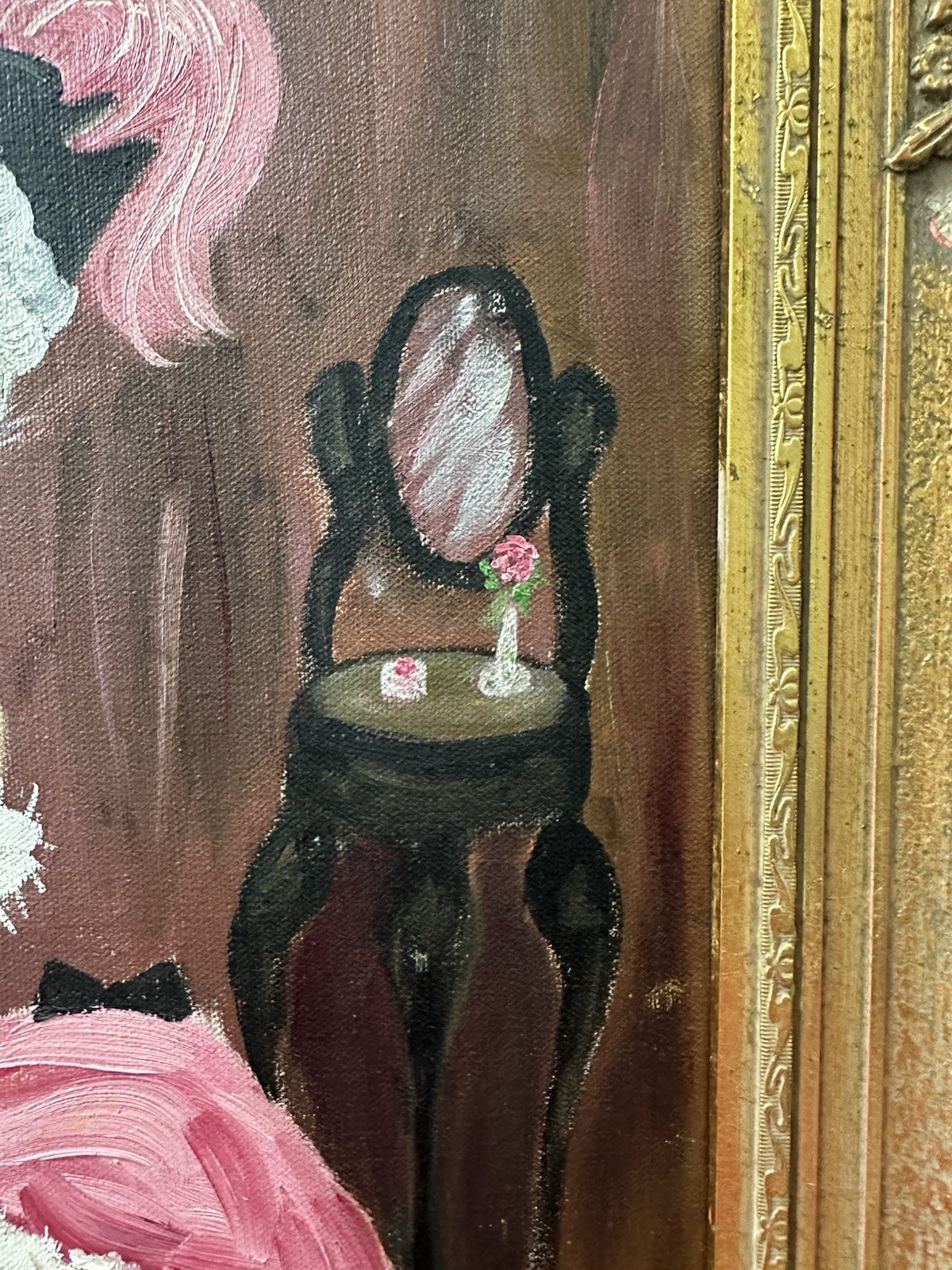 Original Oil Painting Framed 18th Century Seated Chamber Pot Risqué Masquerade