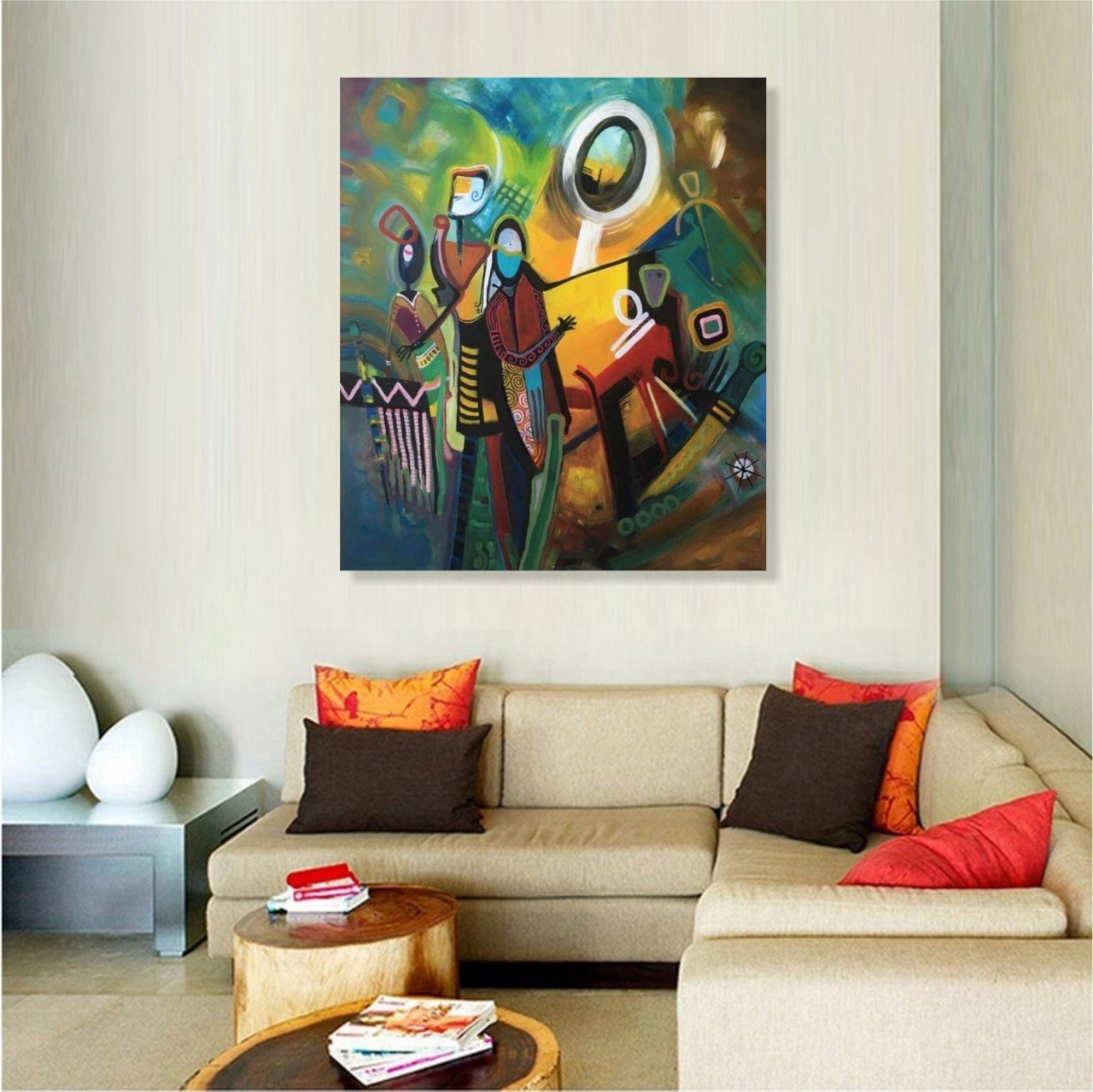Original Acrylic painting on rolled canvas signed. Unframed. Size: 31”X 36”