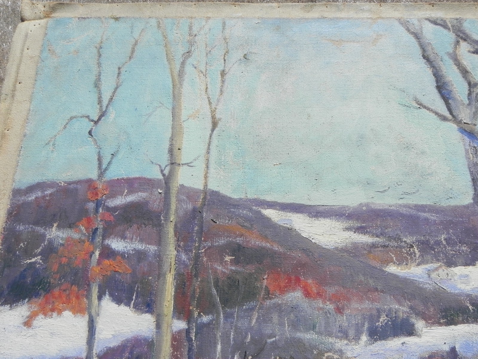 Pair old Connecticut impressionist landscape paintings signed Allen Newton 1927