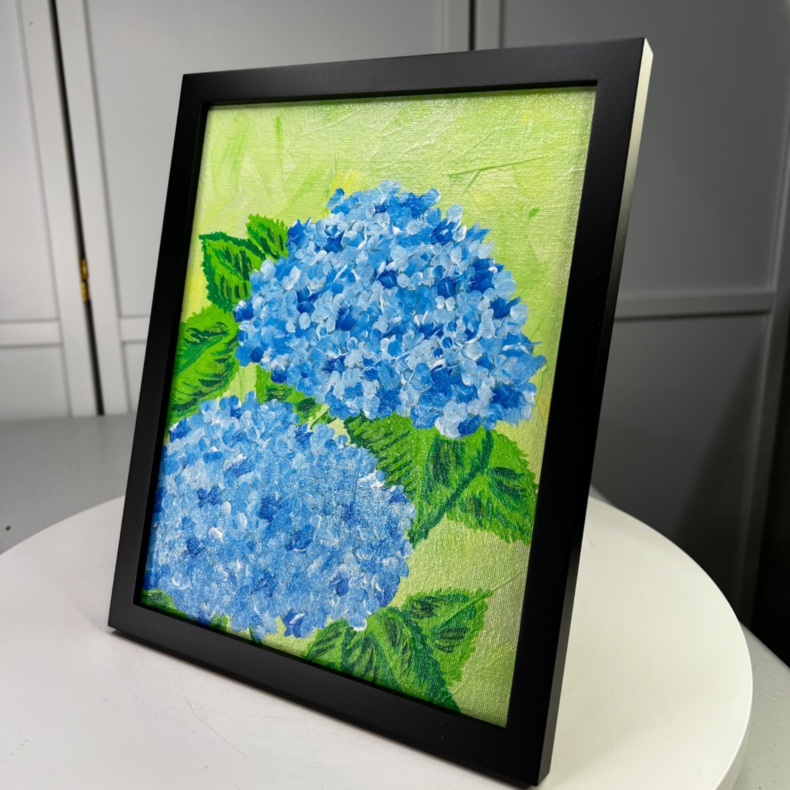 Hydrangea Blues 8×10 Framed Original Acrylic Floral Theme Wall Art Home Decor