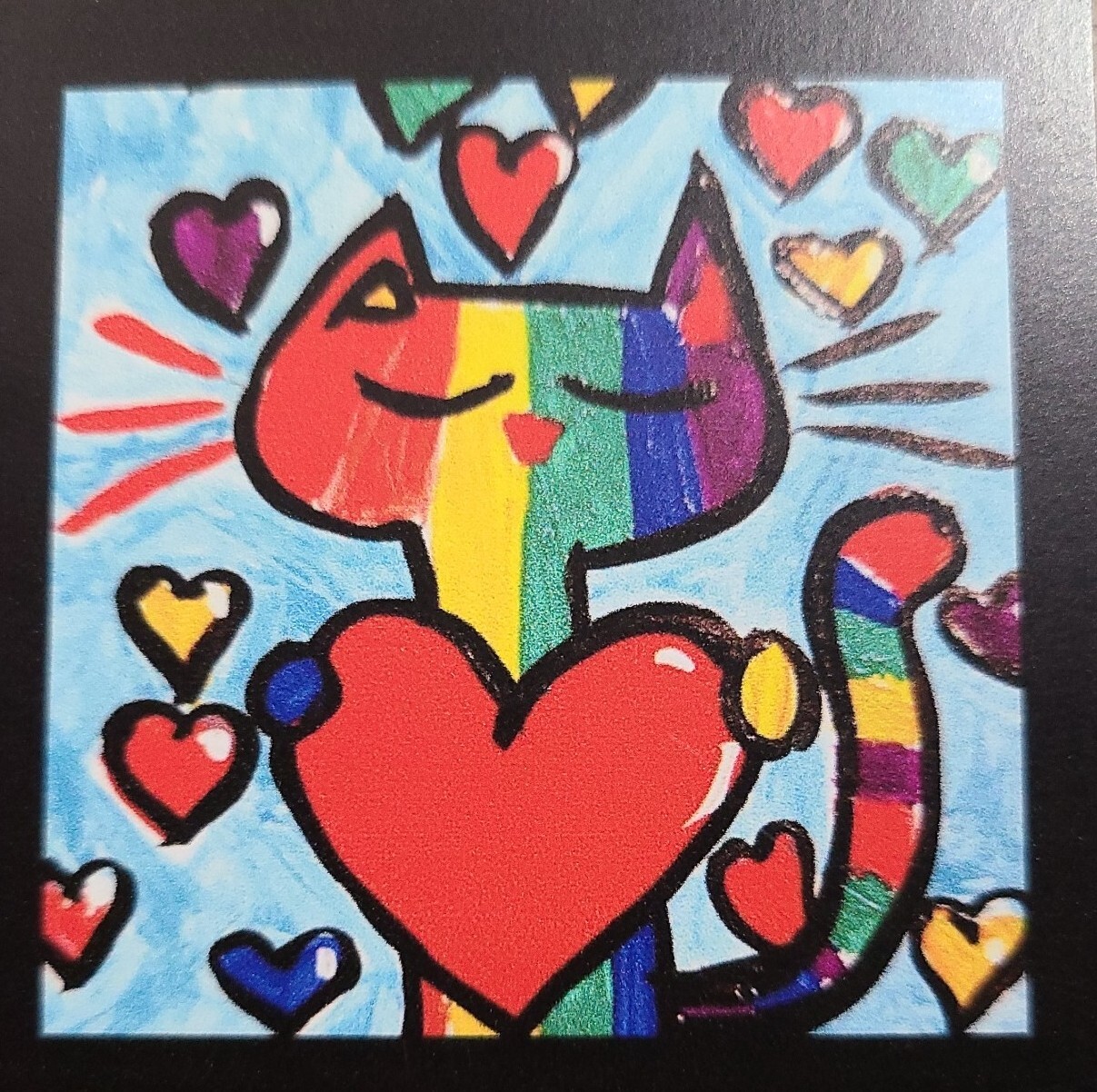 «NEW» NOT ACEO RAINBOW LOVE CAT » 2.5X2.5 ART MAGNET 2000-now