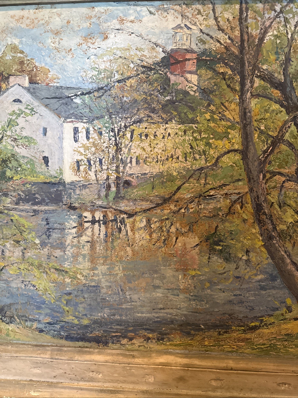 Vintage Impressionist Oil Painting Historic Northeast Water Mill Signed Framed
