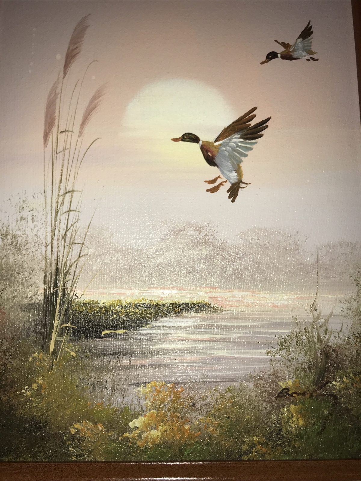 Signed – Mallards – Ducks – Flying – Lake – Oil – Painting – Original – Art