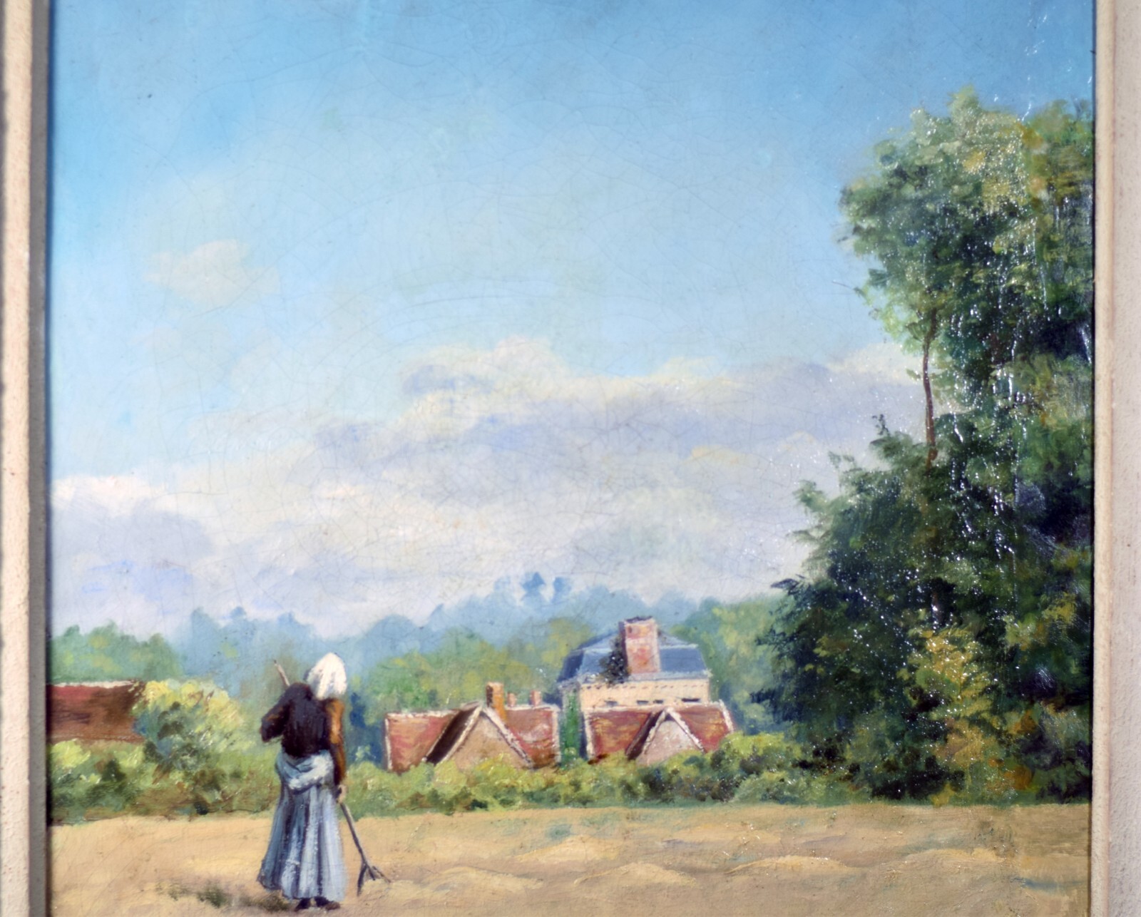 STANISLAS LEPINE ( 1835-1892) SIGNED FRENCH OIL ON CANVAS – LANDSCAPE HAYMAKER
