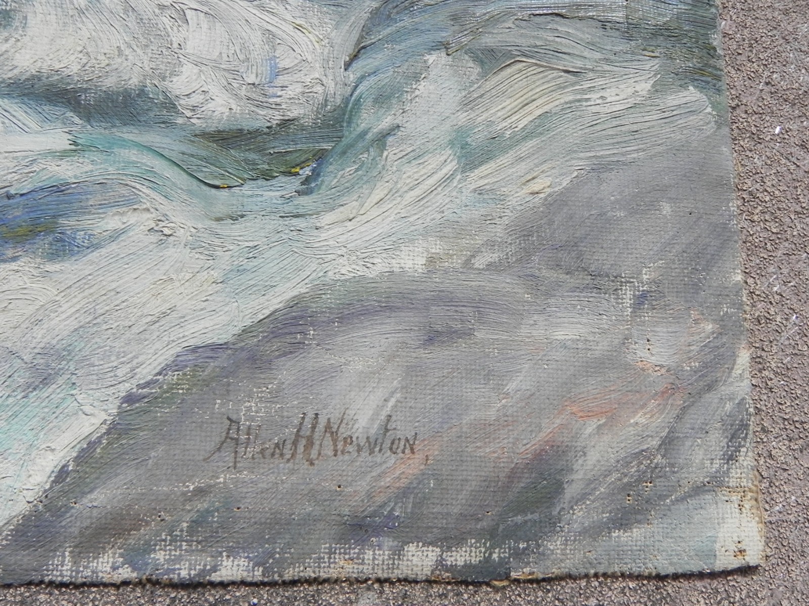 Pair old Connecticut impressionist landscape paintings signed Allen Newton 1927