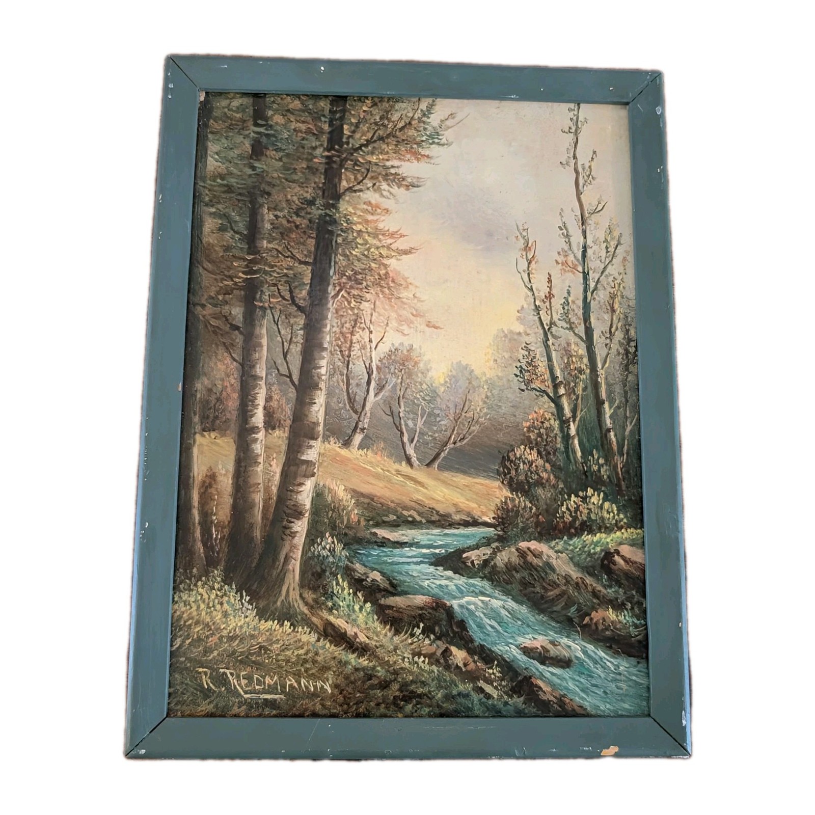 Vintage 1930-1950 R. Redmann Landscape Painting Oil on Board ~ West Coast Artist