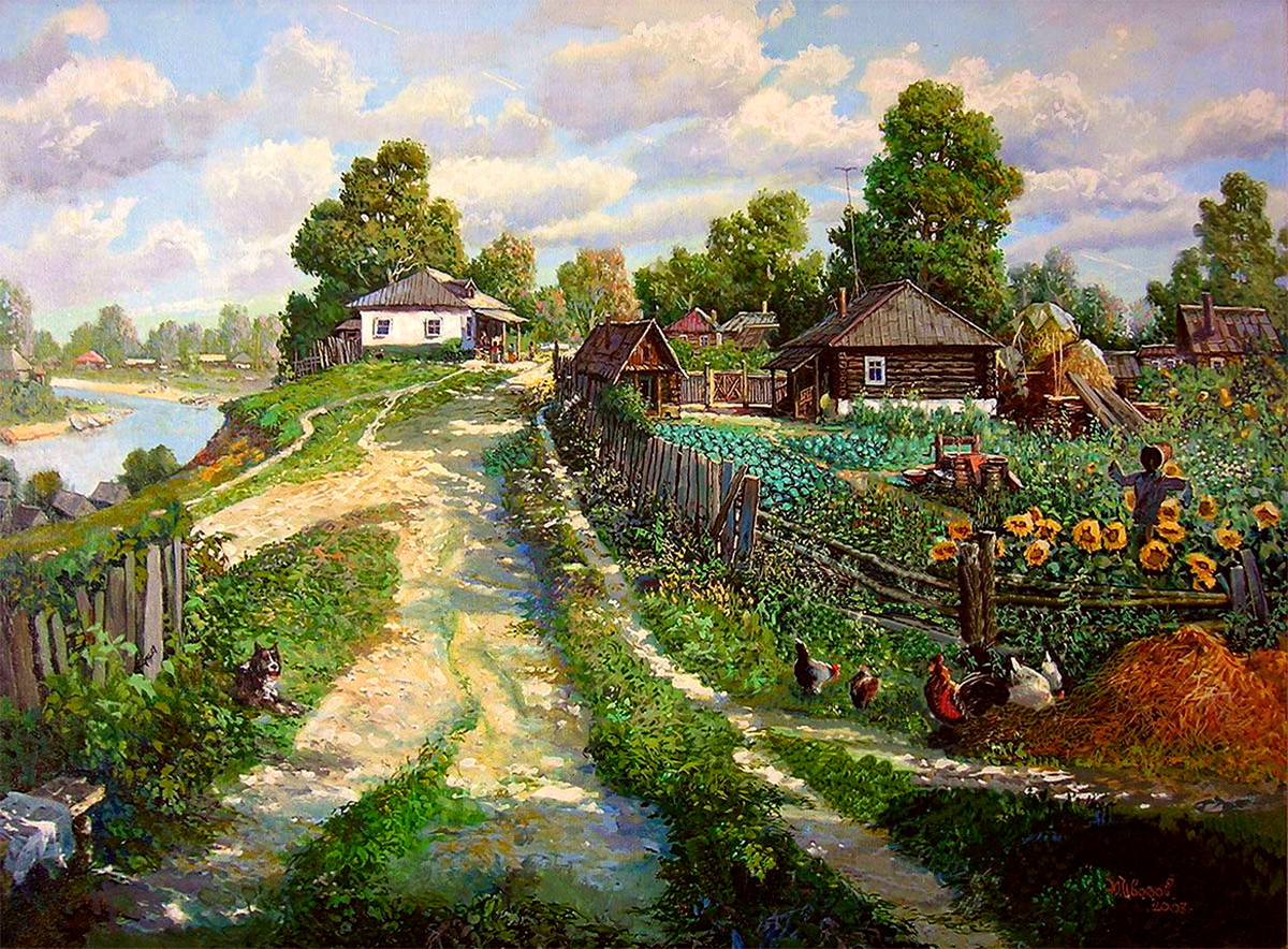 UKRAINE Ukranian Landscape Village Painting Giclee canvas 16″X20″ with mat board