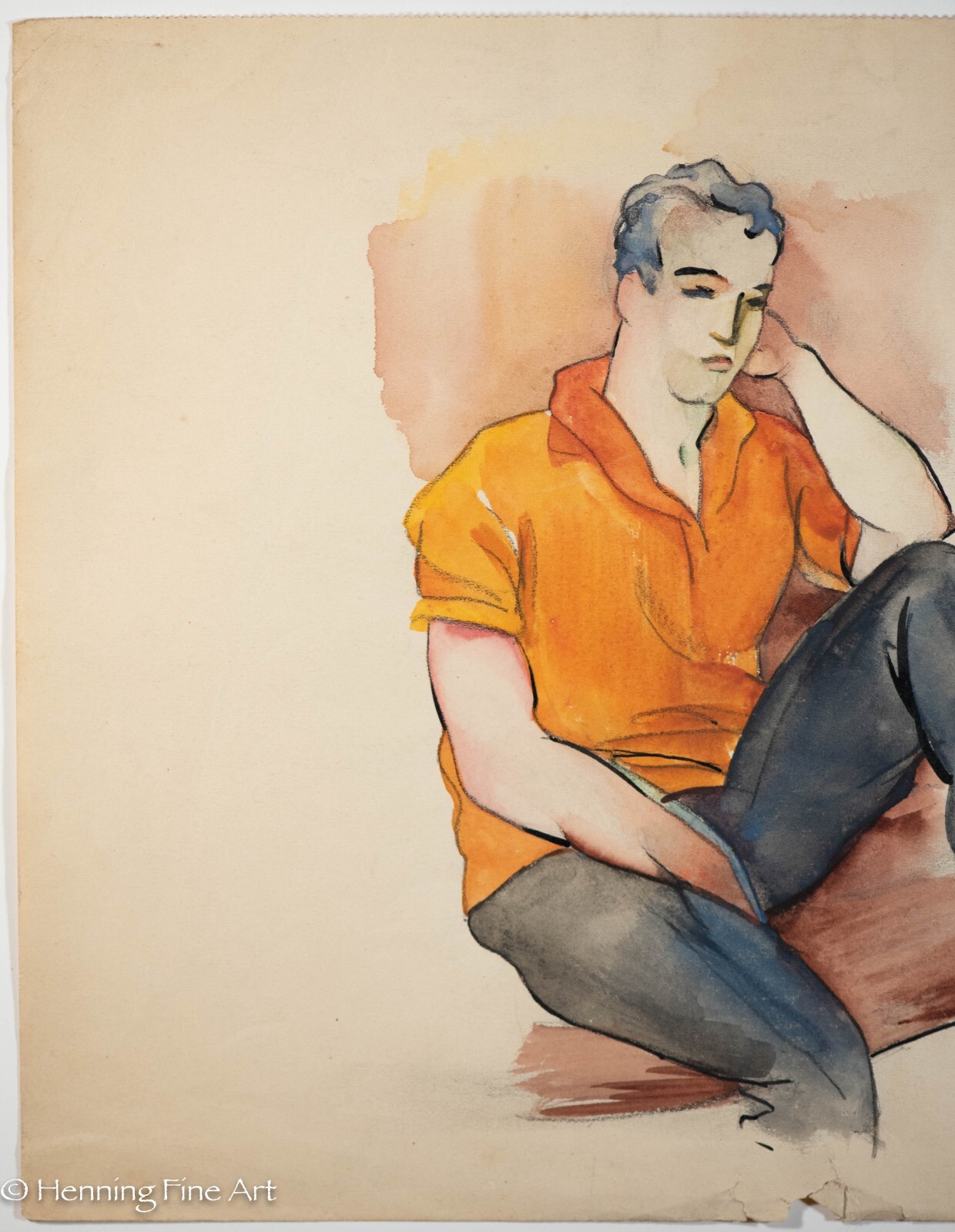 Beautiful Vintage Carl Shaffer Impressionist Painting Man in Orange WPA 30