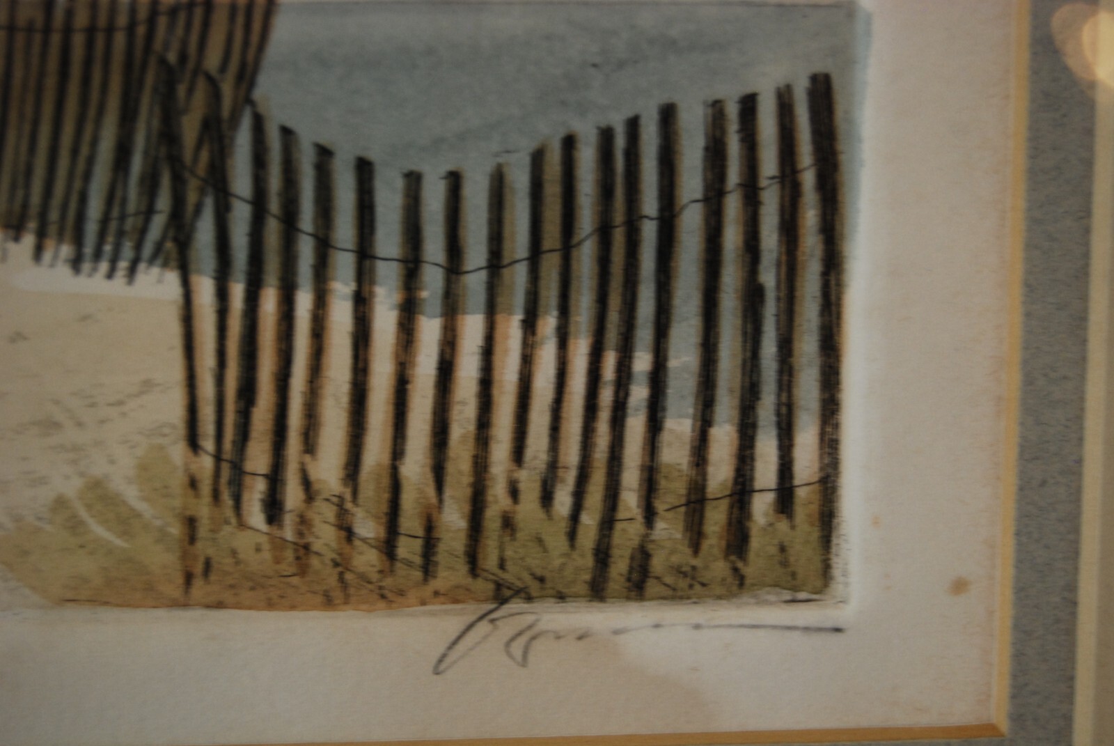 VTG FRAMED FRANK KACZMAREK SIGNED A/P COLORED ETCHING «STORM FENCE» LIGHTHOUSE