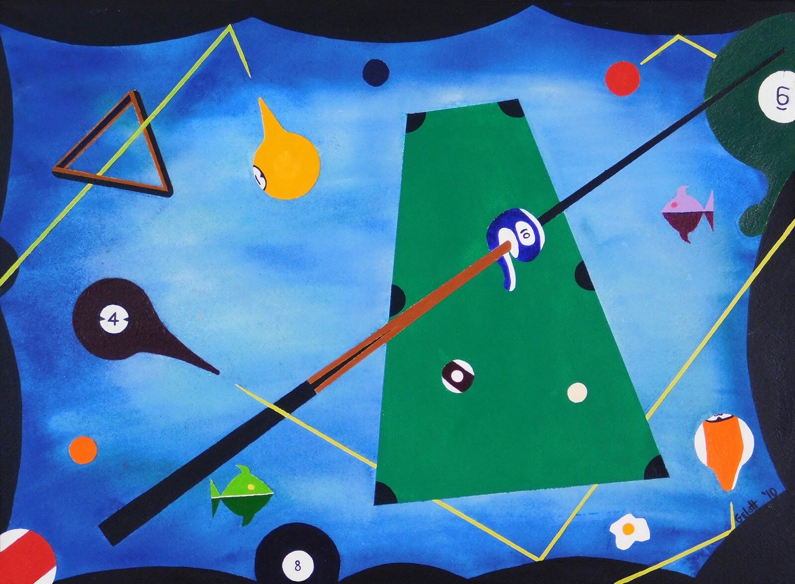 ORIGINAL PAINTING, “Pool Balls in a Pool” Watercolor Abstract * Representational